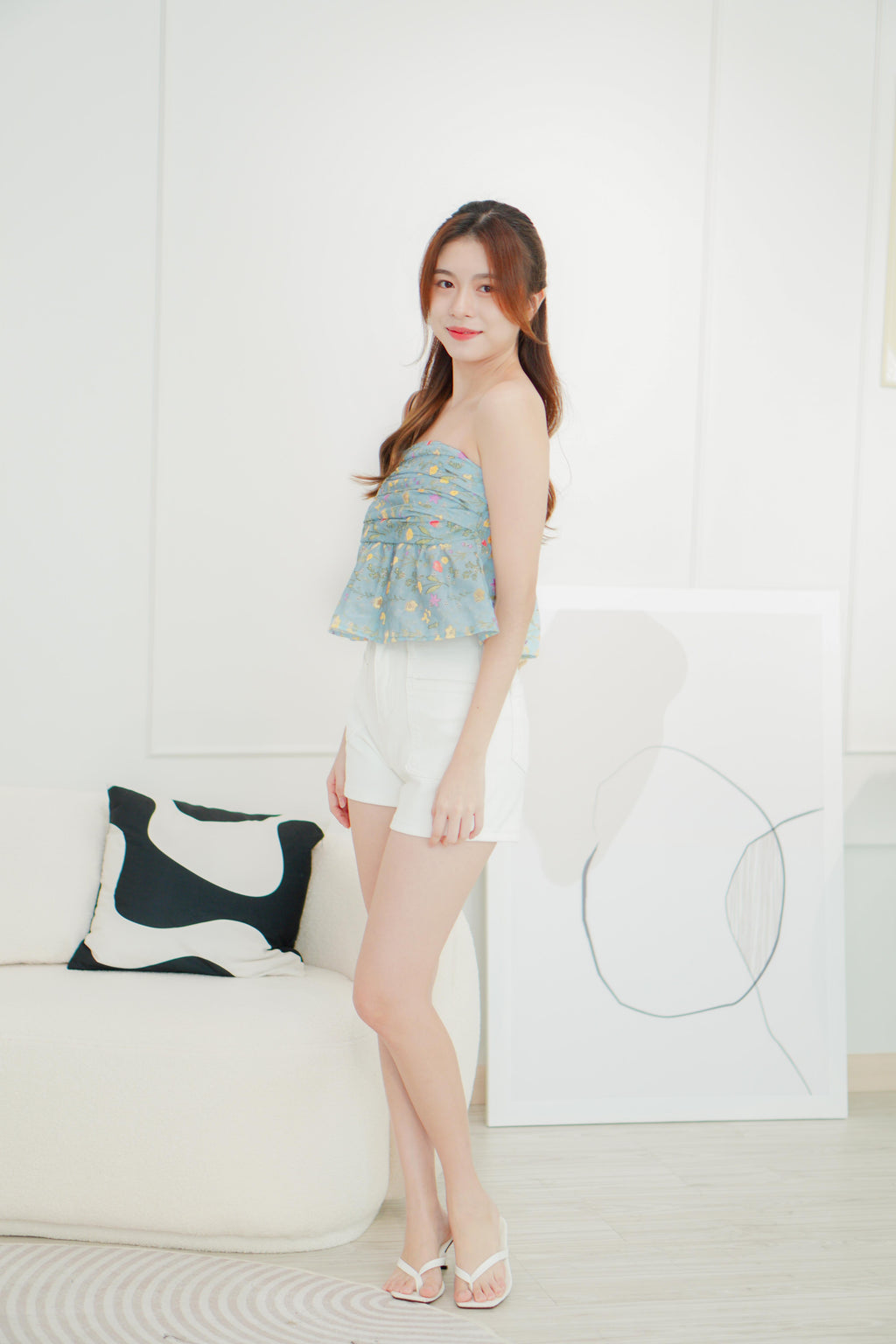 Fun Date Peplum Floral Top in Blue
