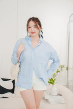 Island Resort Collar Button Down Linen Top in Blue