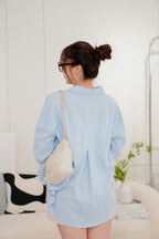 Island Resort Collar Button Down Linen Top in Blue