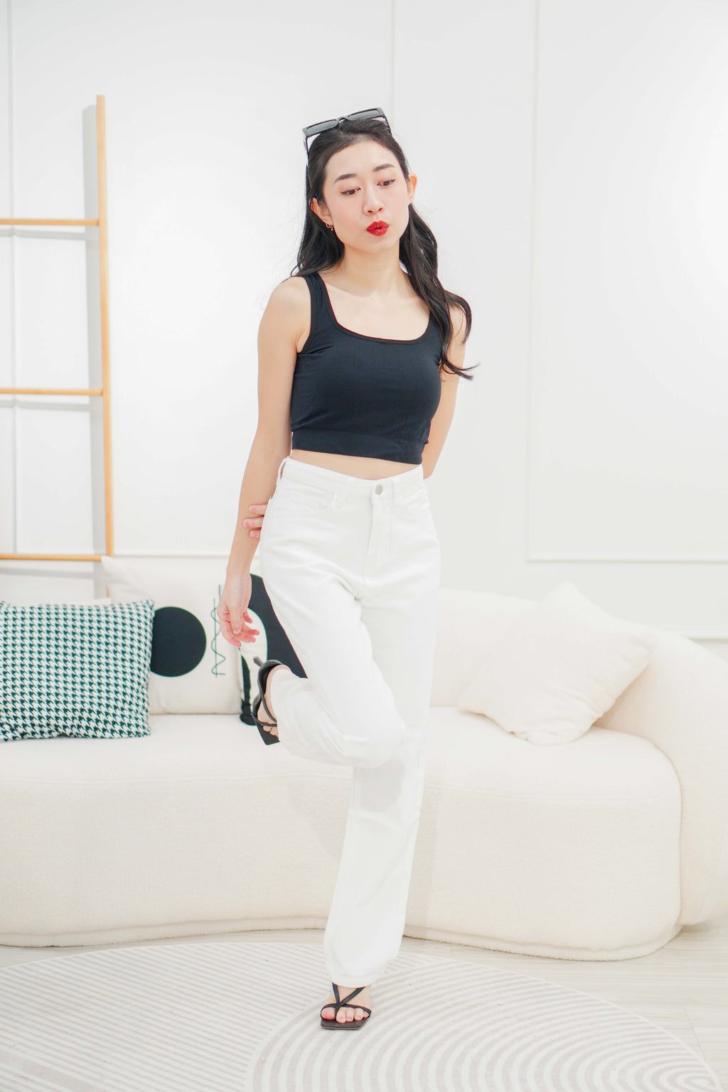 Lora U Neck Padded Camisole Top in Black