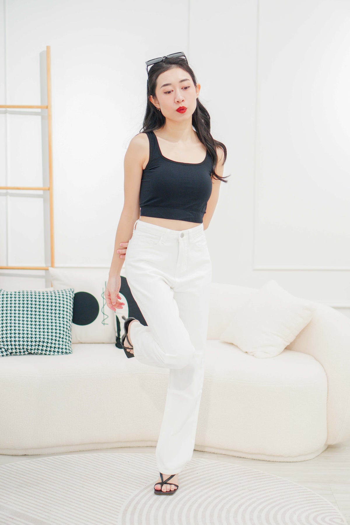 Lora U Neck Padded Camisole Top in Black