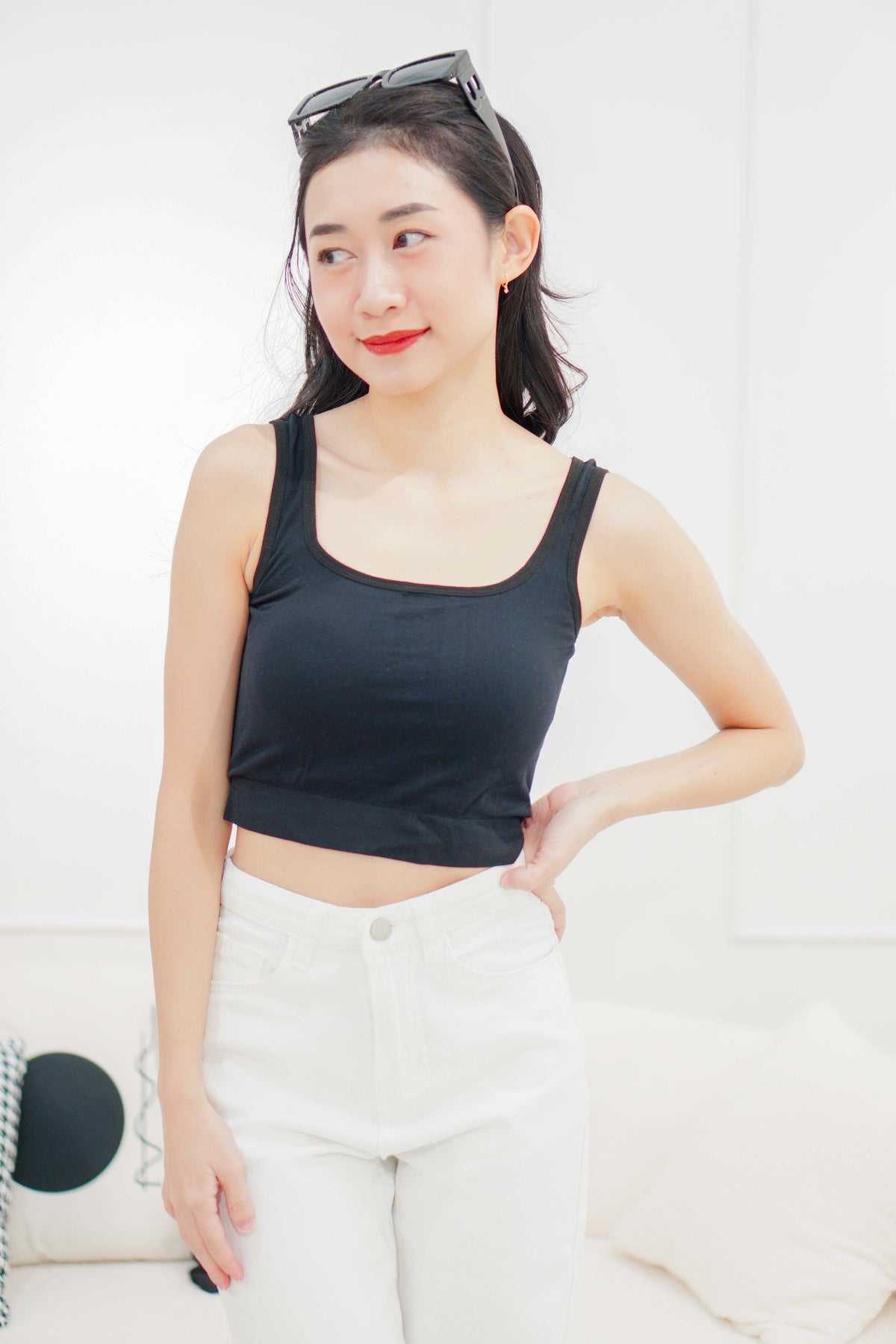 Lora U Neck Padded Camisole Top in Black