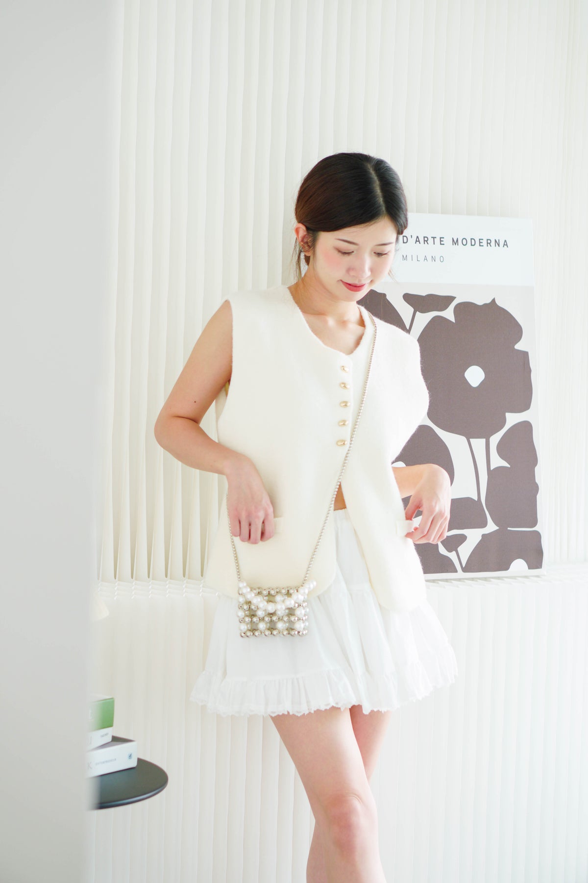Elodie Knit Button Vest Top in White