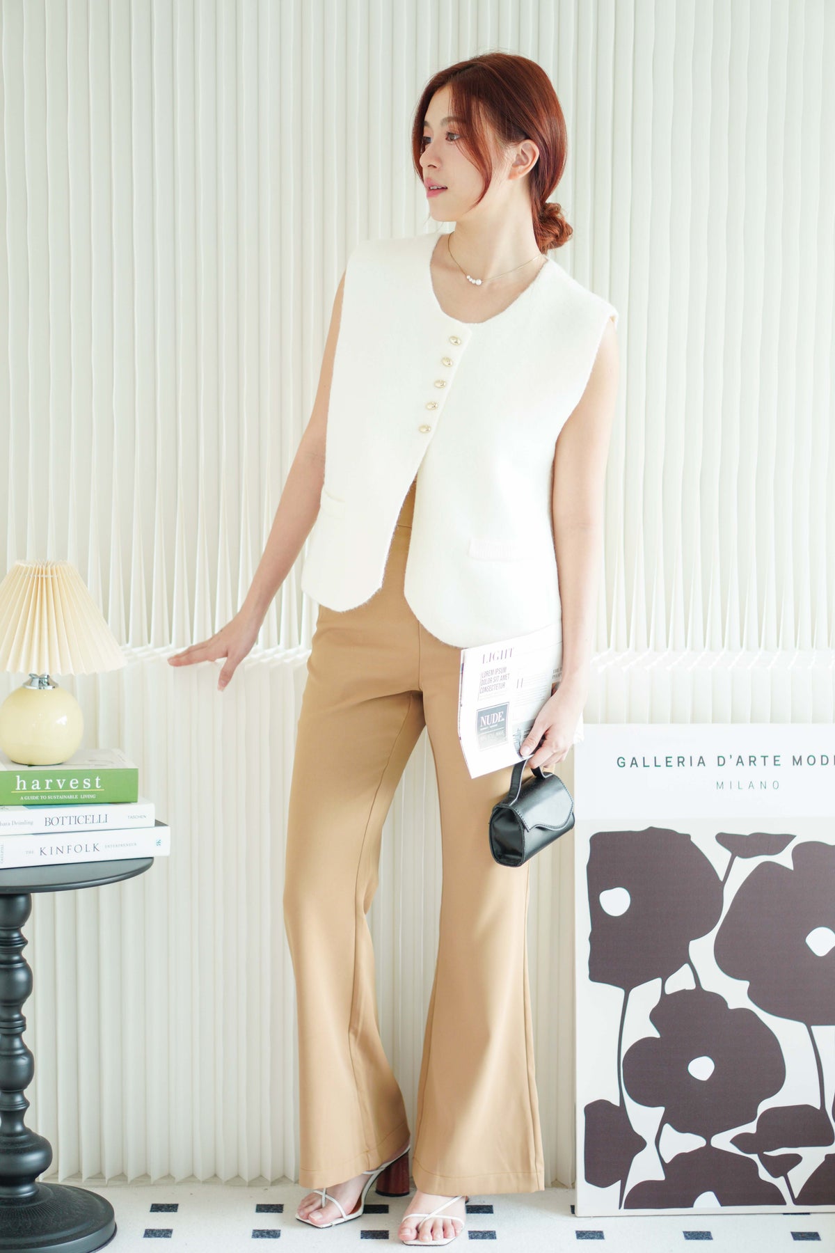 Elodie Knit Button Vest Top in White