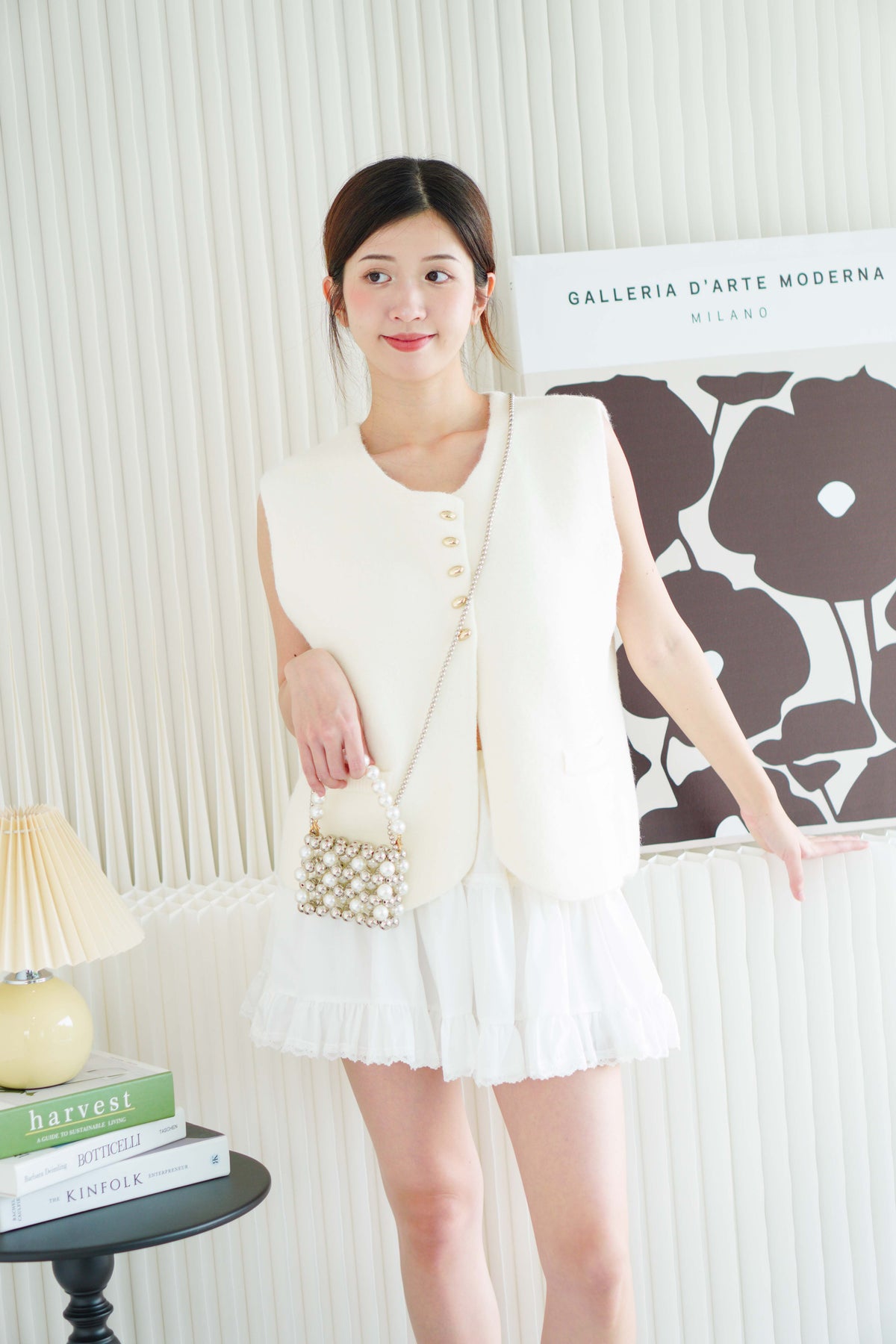 Elodie Knit Button Vest Top in White