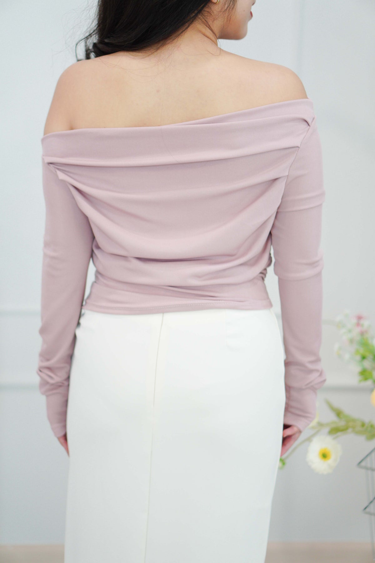 Soft Love Toga Long Sleeve Top in Mauve Pink