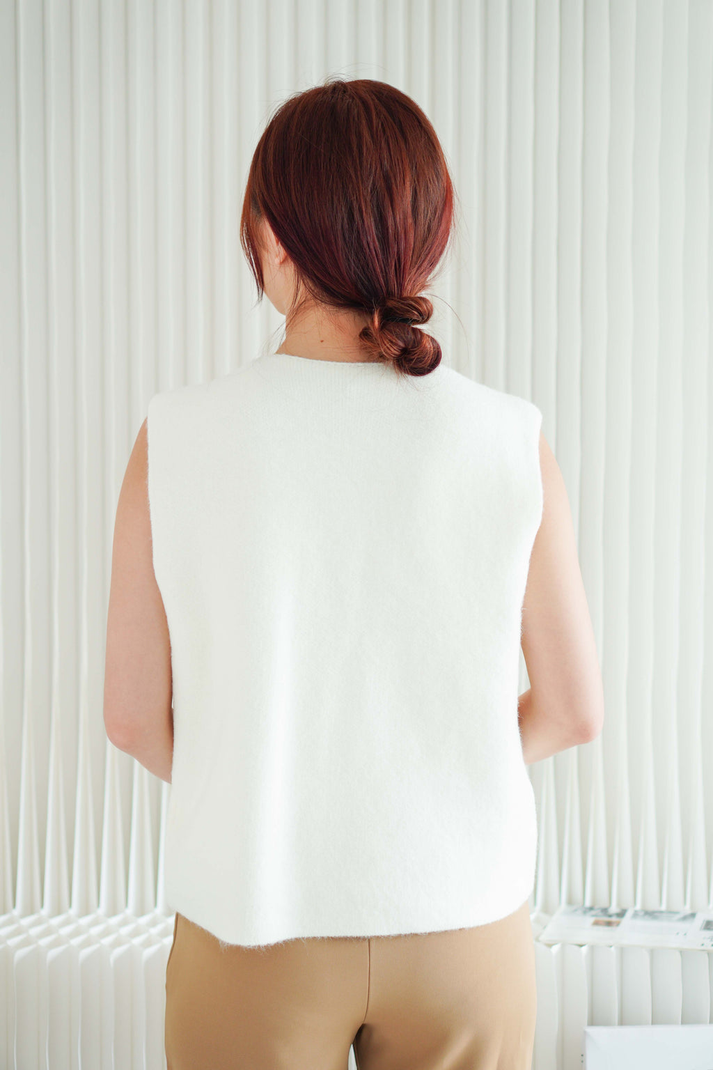 Elodie Knit Button Vest Top in White
