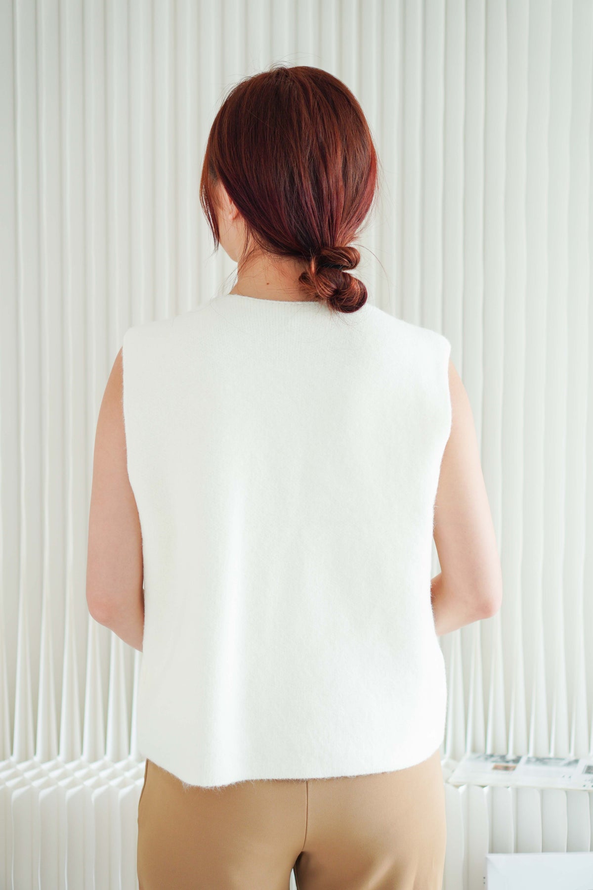 Elodie Knit Button Vest Top in White
