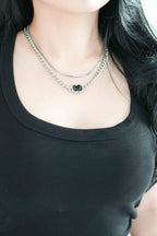 Layered Black Gem Necklace in Silver
