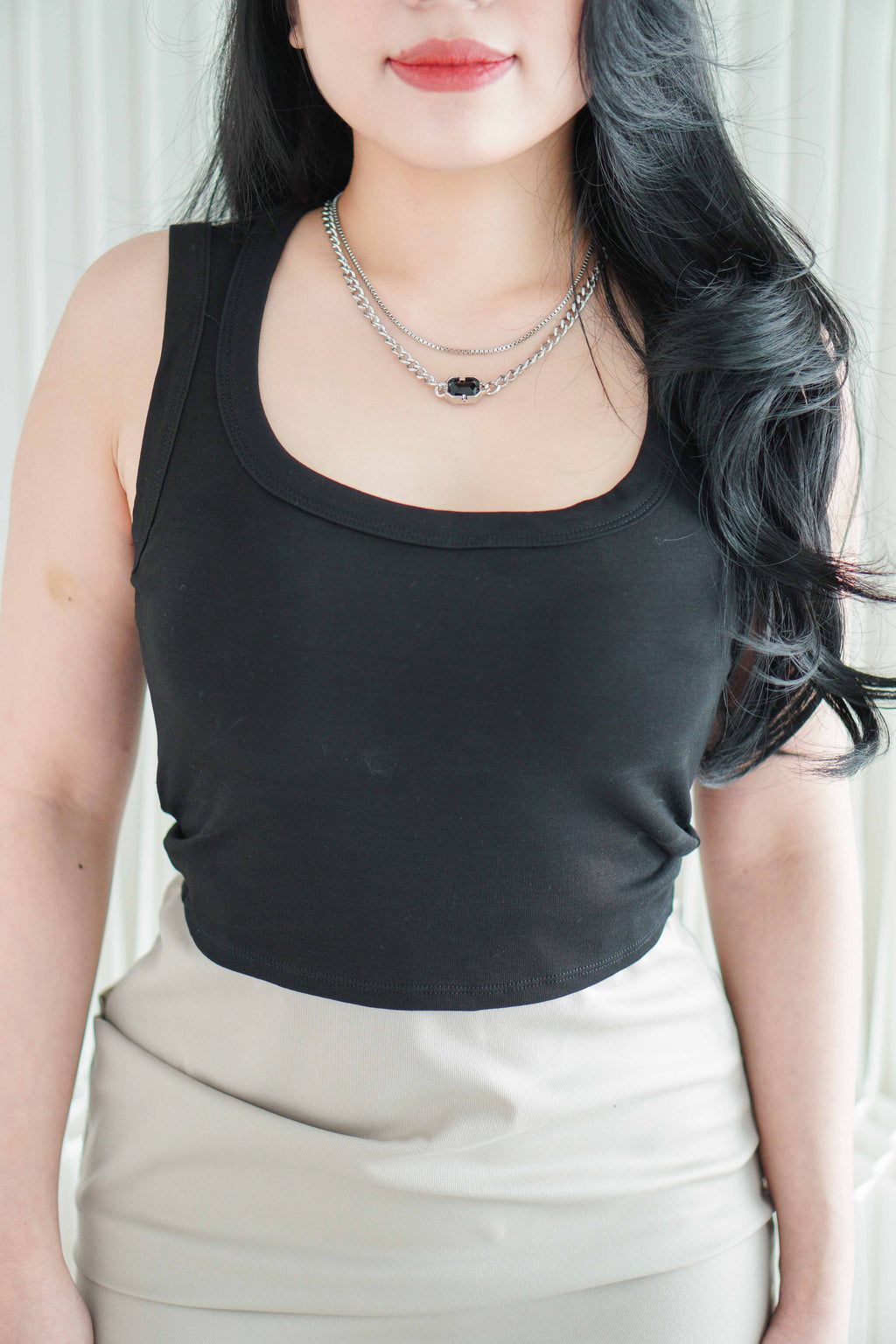 Layered Black Gem Necklace in Silver