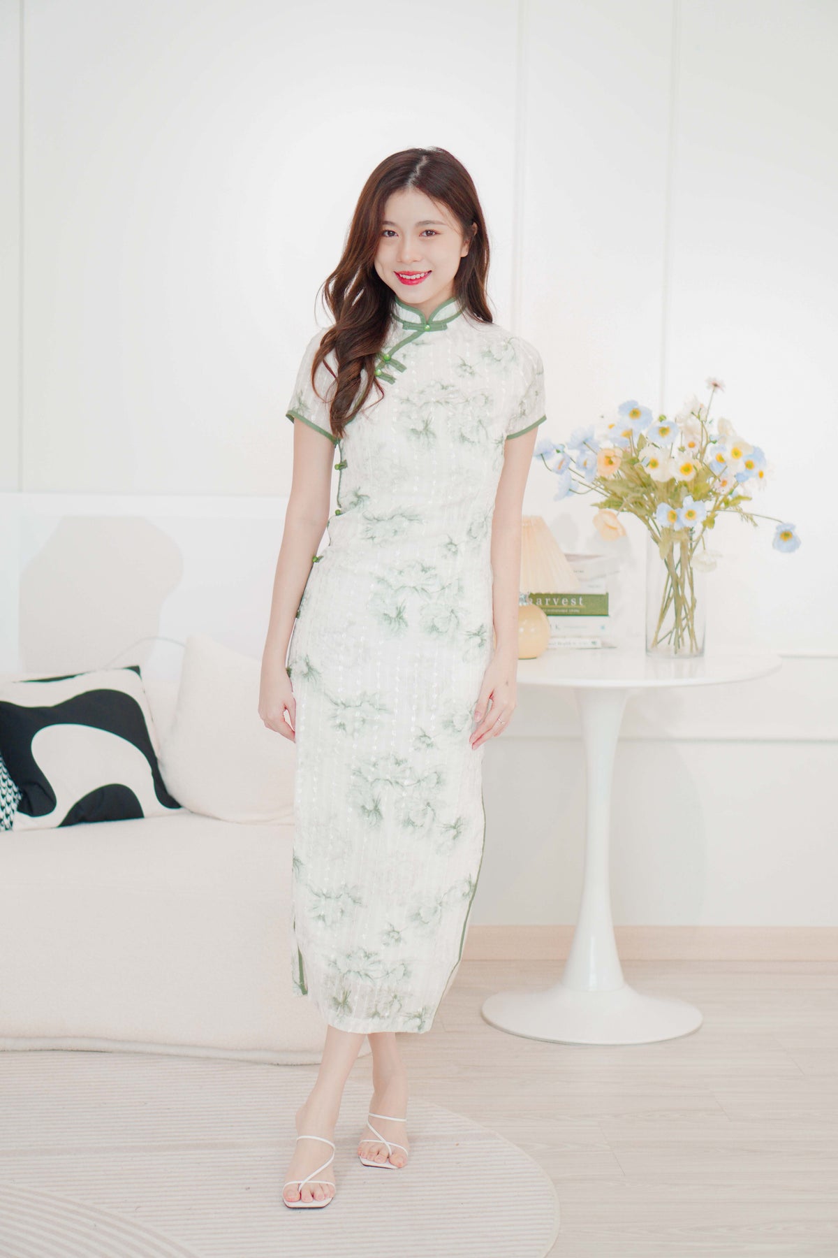 Qing Yao Long Floral Cheongsam in Green