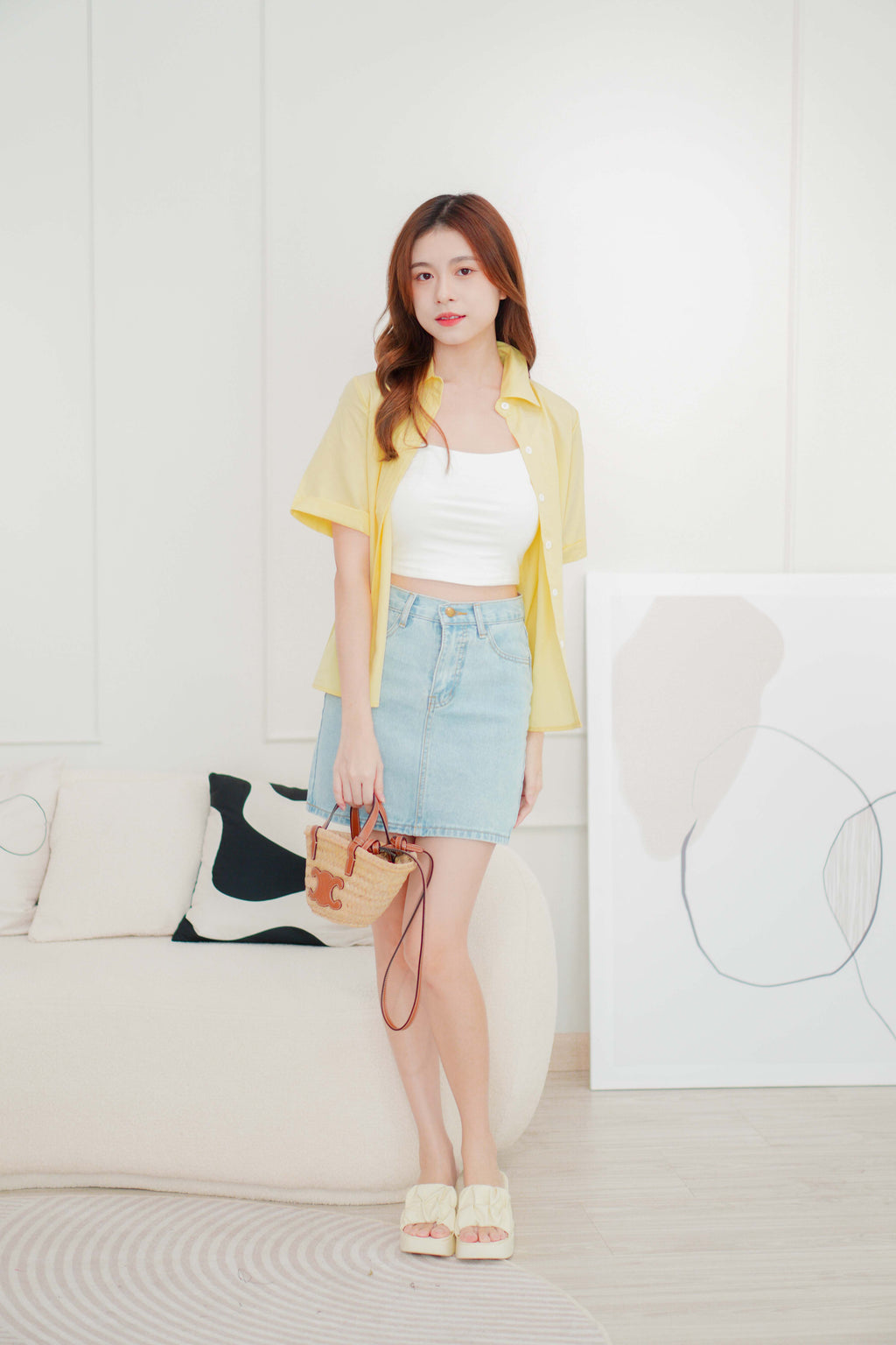 Lemon Short Sleeve Collar Button Top in Yellow
