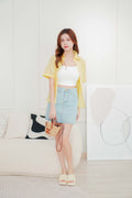 Lemon Short Sleeve Collar Button Top in Yellow