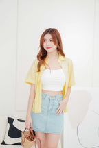 Lemon Short Sleeve Collar Button Top in Yellow