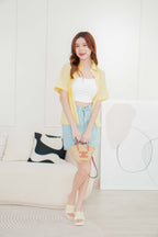 Lemon Short Sleeve Collar Button Top in Yellow