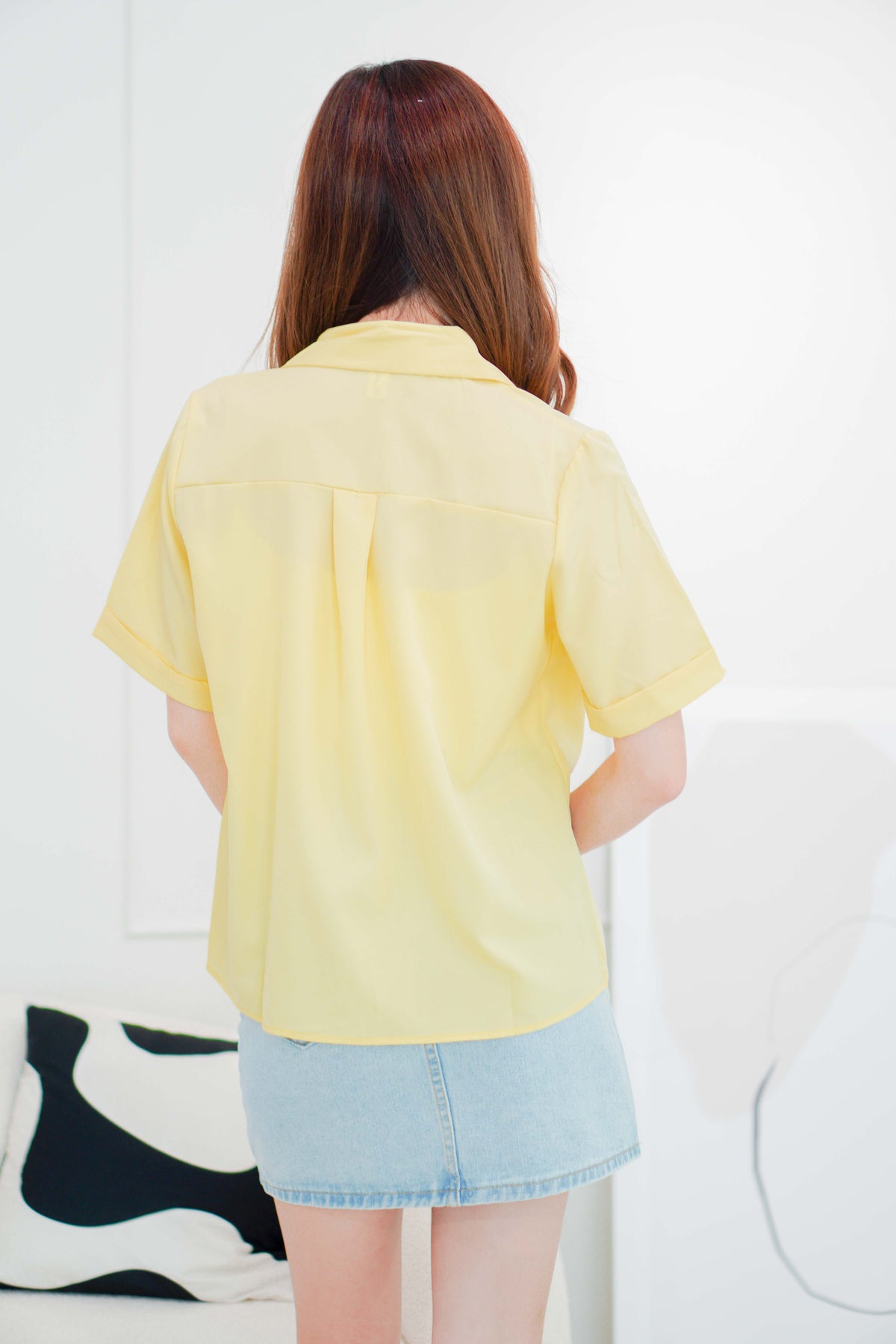 Lemon Short Sleeve Collar Button Top in Yellow