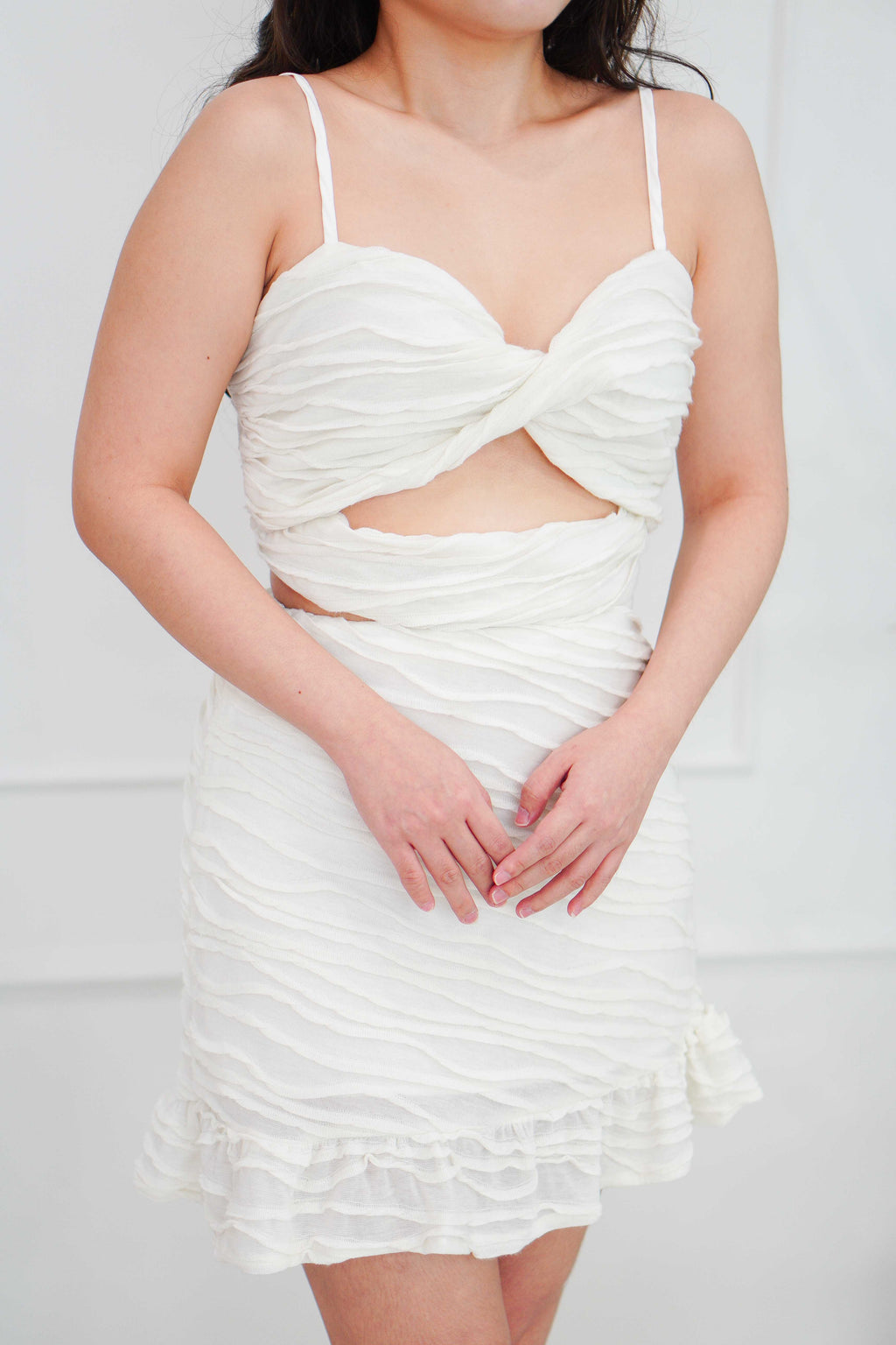Cloud Veil Textured 2 Piece Skirt Set in Cream White