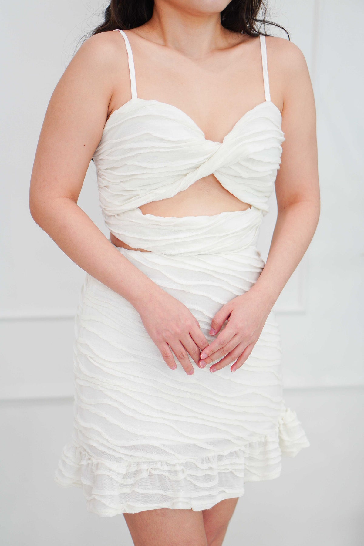 Cloud Veil Textured 2 Piece Skirt Set in Cream White