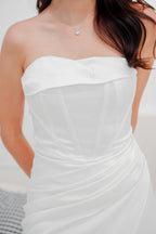 Snow Ivy Corset Tube Satin Maxi Dress in White
