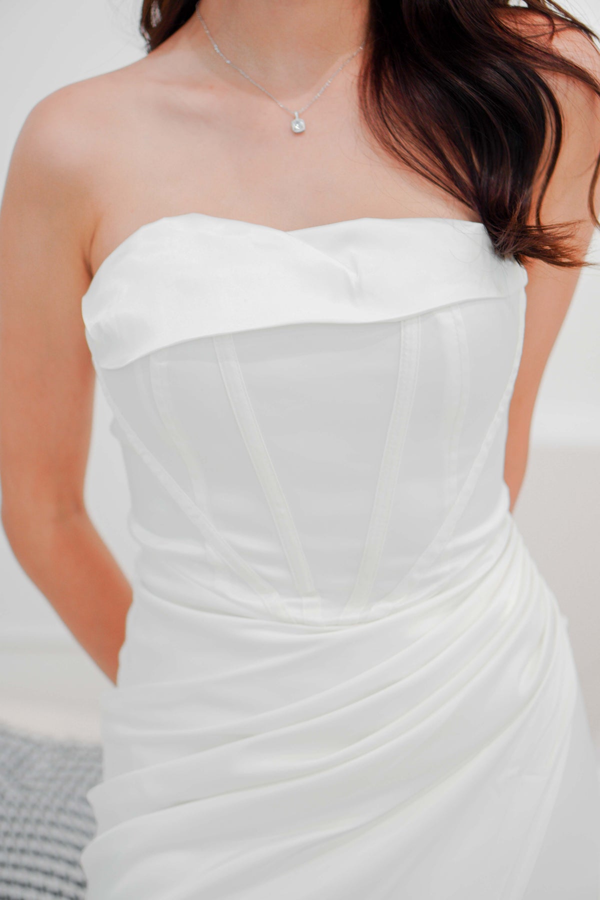 Snow Ivy Corset Tube Satin Maxi Dress in White