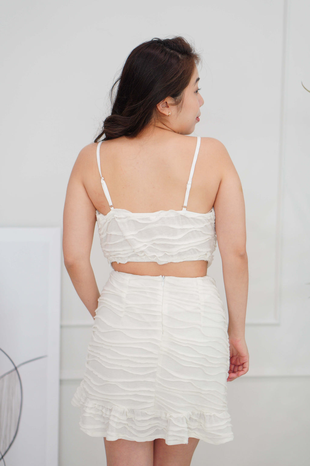 Cloud Veil Textured 2 Piece Skirt Set in Cream White