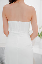 Snow Ivy Corset Tube Satin Maxi Dress in White