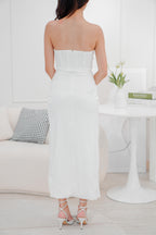 Snow Ivy Corset Tube Satin Maxi Dress in White