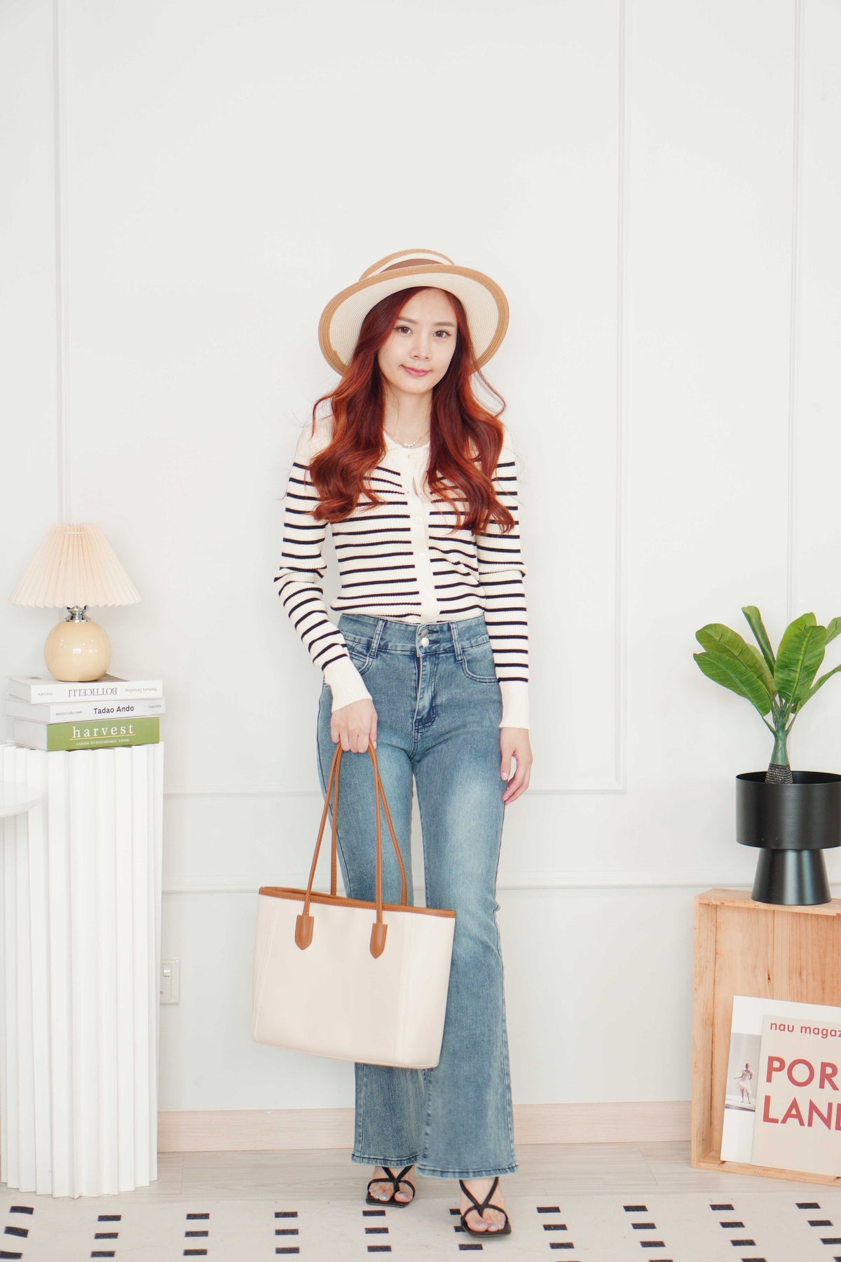 (BACKORDER) Daily News Large Tote Bag in Beige