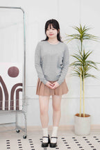Vince Round Neck Knit Sweater in Light Grey