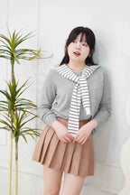Vince Round Neck Knit Sweater in Light Grey