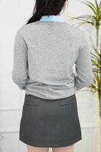 Vince Round Neck Knit Sweater in Light Grey