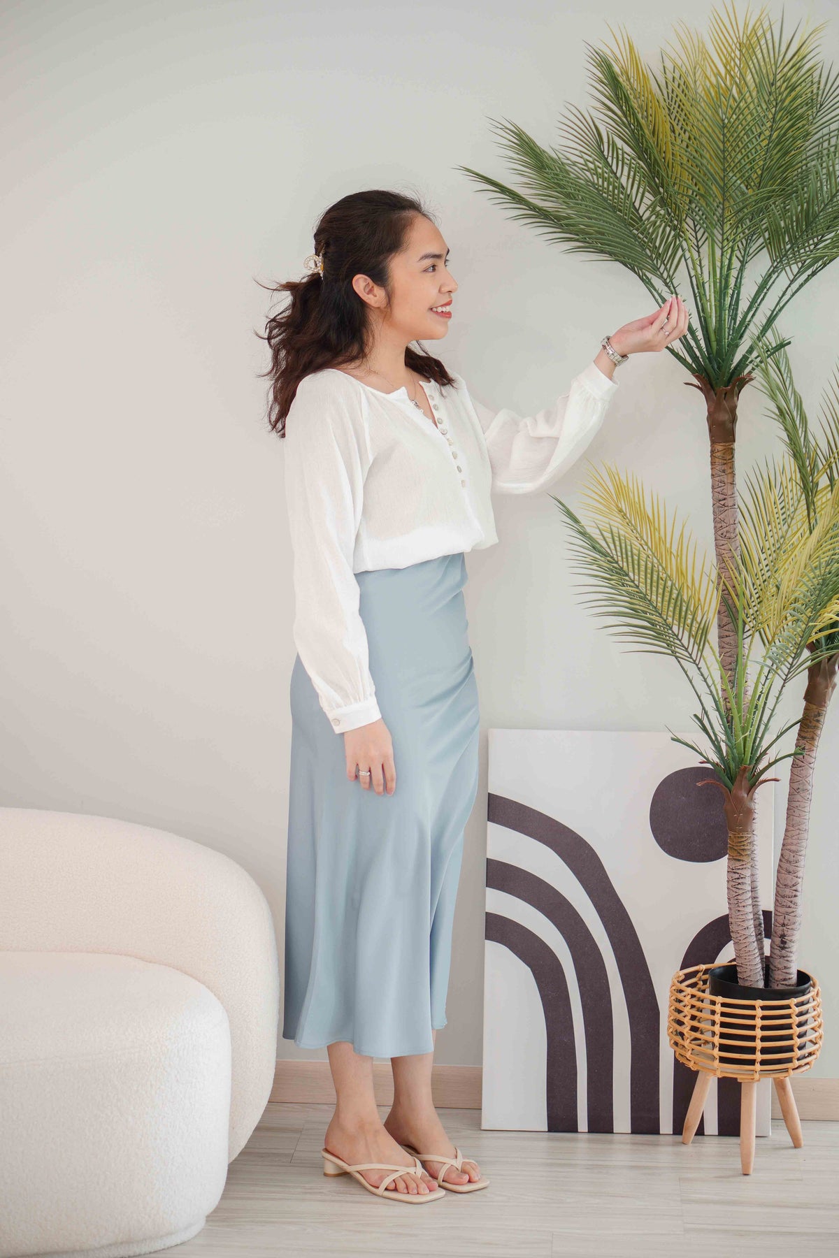 Aurum Satin Skirt in Blue Grey