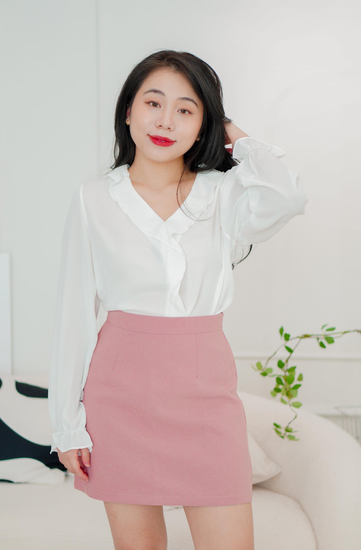 Kyung Ruffle Blouse Top in White
