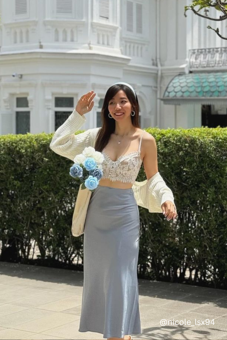 Aurum Satin Skirt in Blue Grey