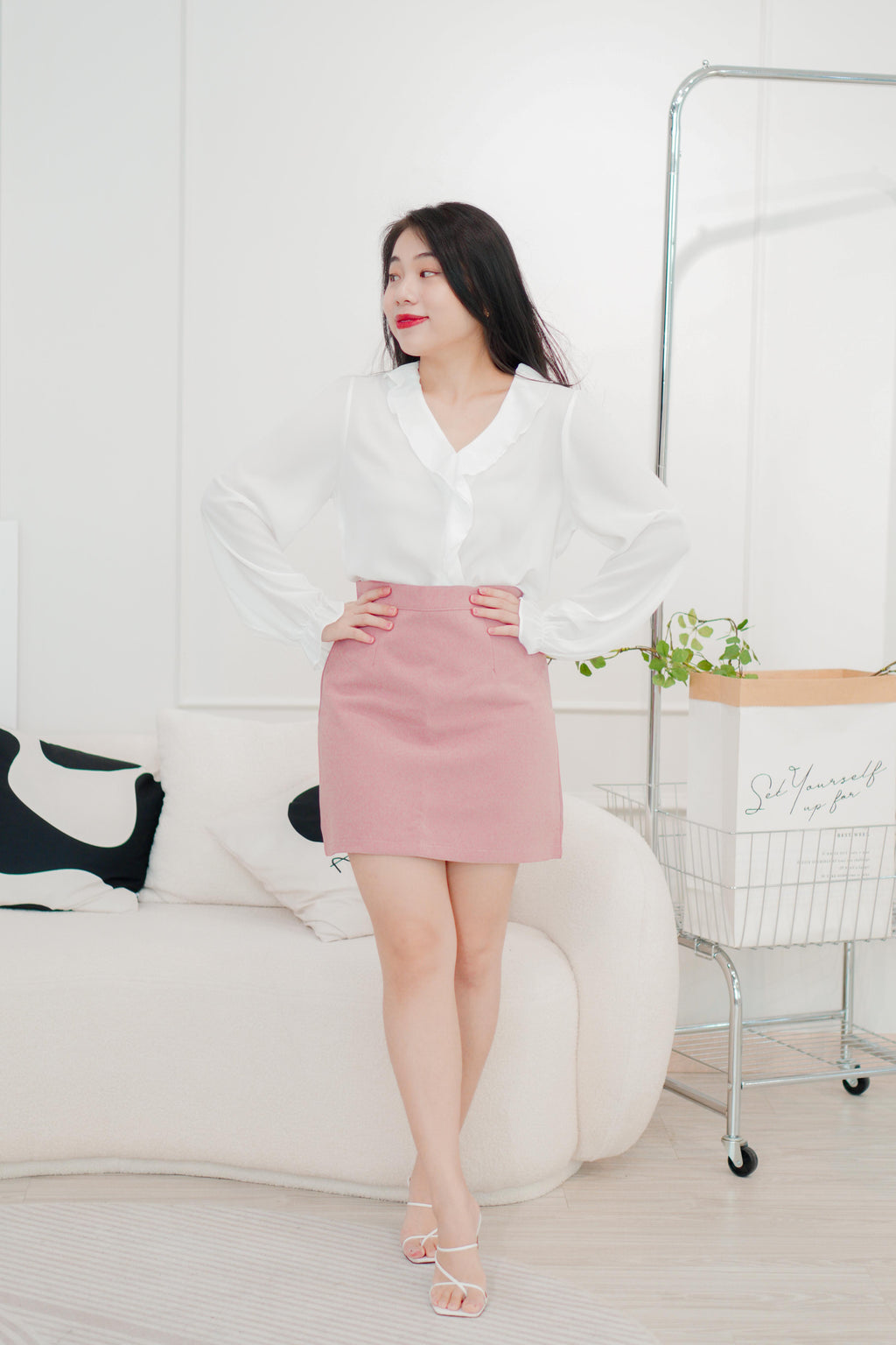 Kyung Ruffle Blouse Top in White