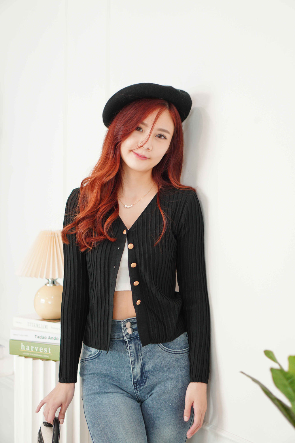 My Seoul Button Down Knit Cardigan Top in Black