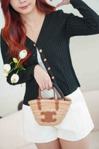 My Seoul Button Down Knit Cardigan Top in Black