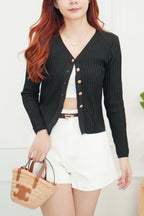 My Seoul Button Down Knit Cardigan Top in Black