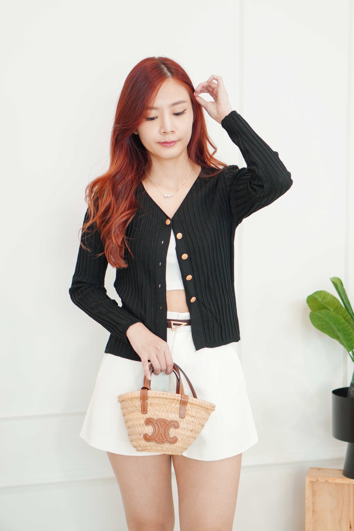 My Seoul Button Down Knit Cardigan Top in Black