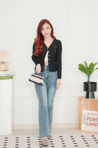 My Seoul Button Down Knit Cardigan Top in Black