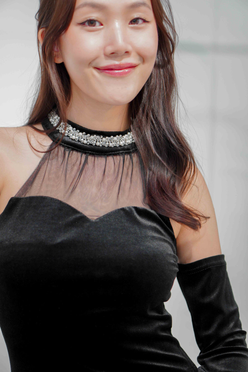 Frosia Halter Off Shoulder Fishtail Dress in Black