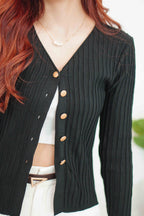 My Seoul Button Down Knit Cardigan Top in Black