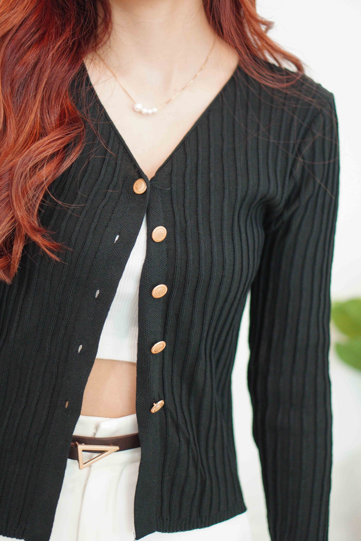 My Seoul Button Down Knit Cardigan Top in Black