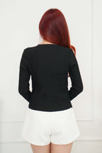 My Seoul Button Down Knit Cardigan Top in Black