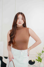 Seo High Neck Sleeveless Top in Brown