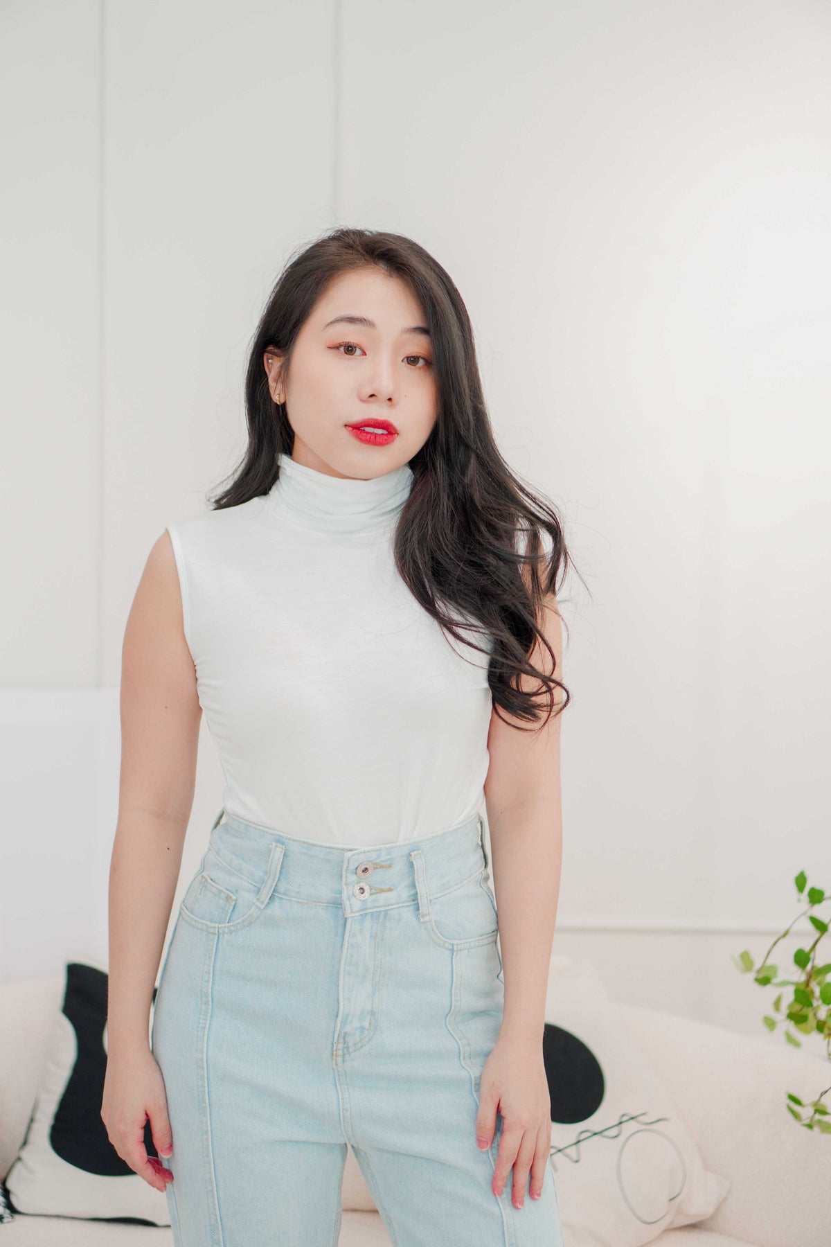 Seo High Neck Sleeveless Top in White