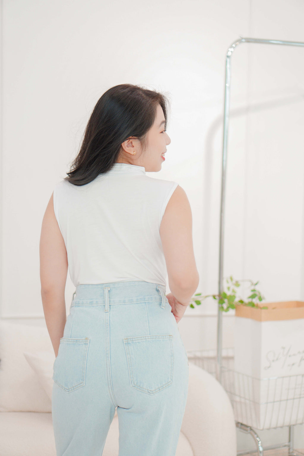 Seo High Neck Sleeveless Top in White