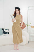 Yunji Self Wrap Dress in Brown