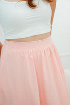 Angelus A-Line Satin Skirt in Peach Pink