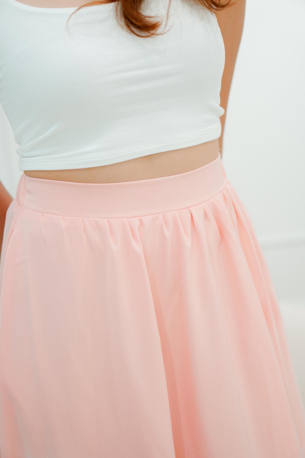 Angelus A-Line Satin Skirt in Peach Pink